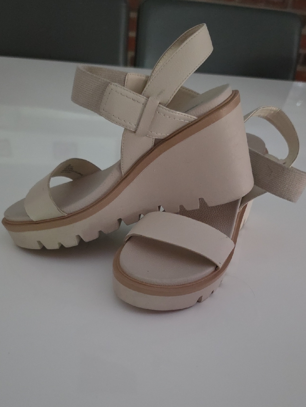 Mia | Neutral Cream Wedge Sandals with Ankle Strap